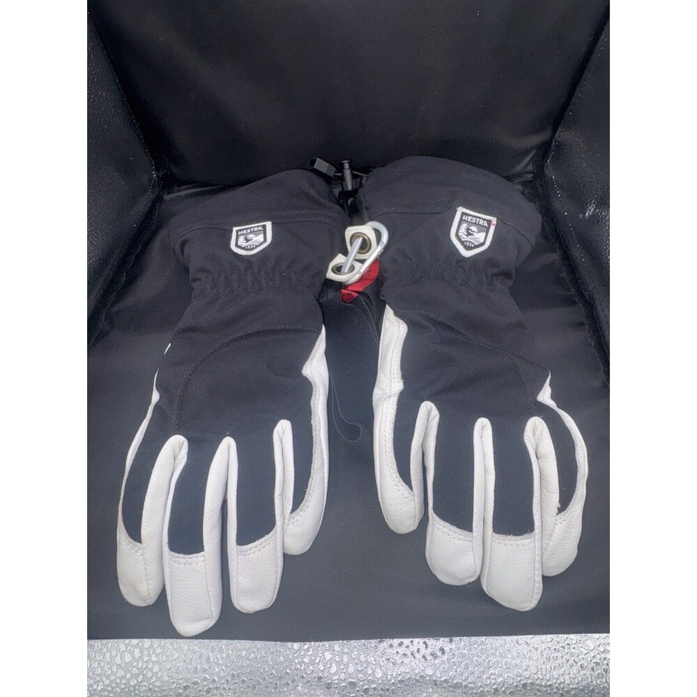 Hestra Army Leather Heli Ski Gloves Unisex Sz 7 Black White Alpine Pro EUC LK NU